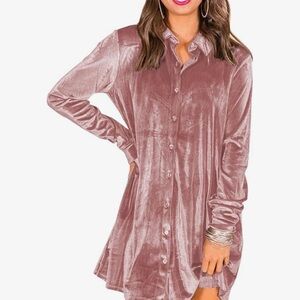 Blush Velvet Button-Up Mini Dress
